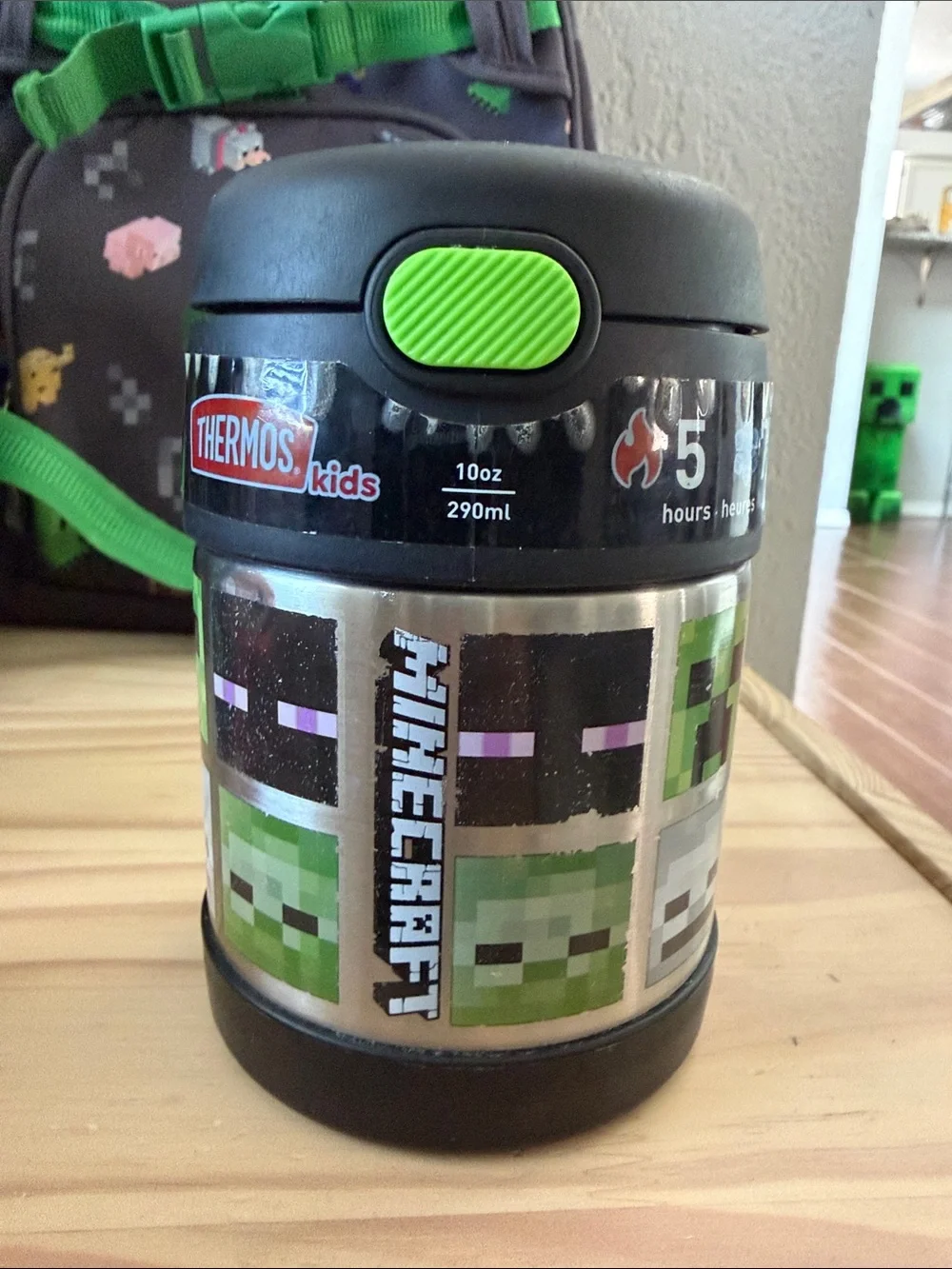 Minecraft Pottery Barn kids Gray & Green Backpack Set with Lunch Bag and Bottle